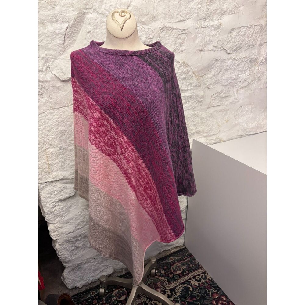 Vintage Cousin Johnny Ramie Cotton Knit Poncho Colorblock Boho Lagenlook